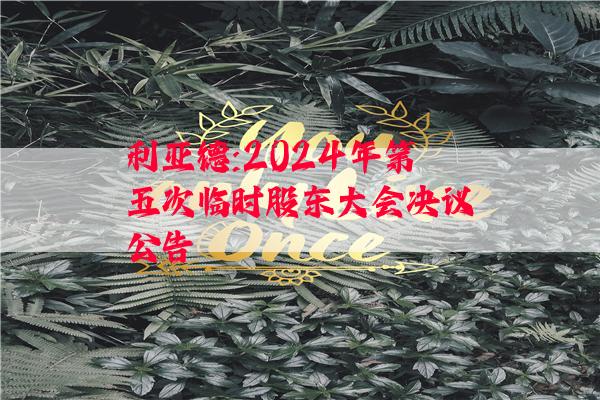 利亚德:2024年第五次临时股东大会决议公告